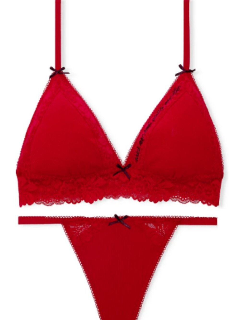 Victoria's Secret PINK Forever Lace Bralette & Thong Set Bright Vermillion M NIB